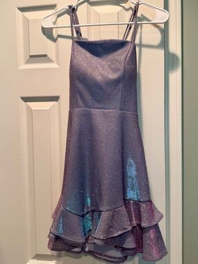 Shimmery Lavender Mini Dress with Ruffle Hem, size 3, excellent condition!